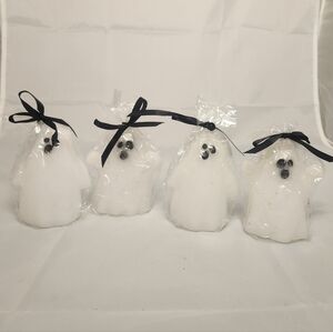 Set of 4 4” Wax Coated LED Ghost Lights Spooky Halloween Decor 2 Dif. De…